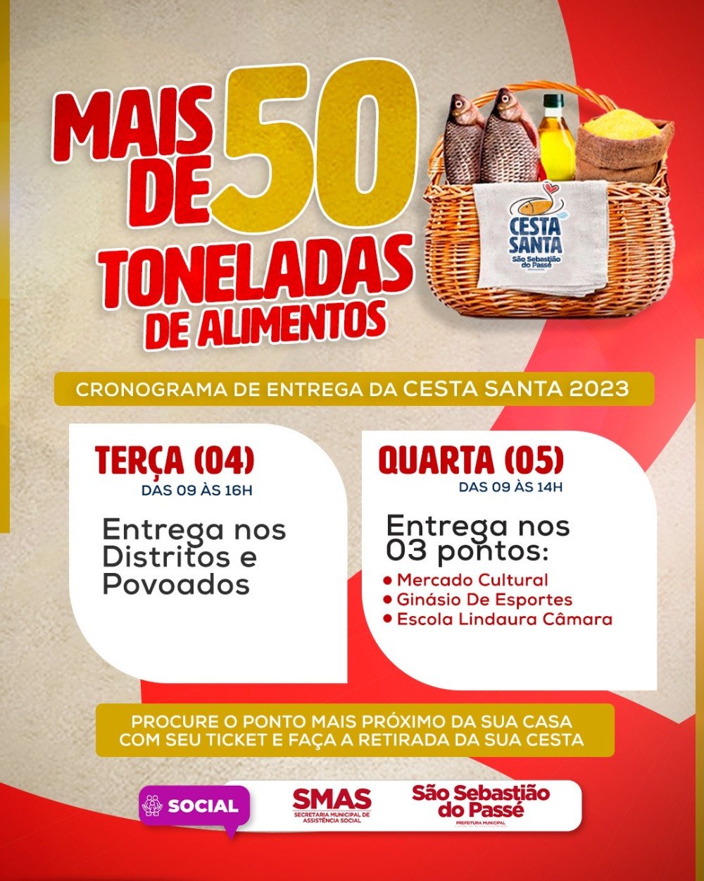 Bastião: Cesta Santa começa a ser distribuída nesta terça (4) nos distritos e povoados