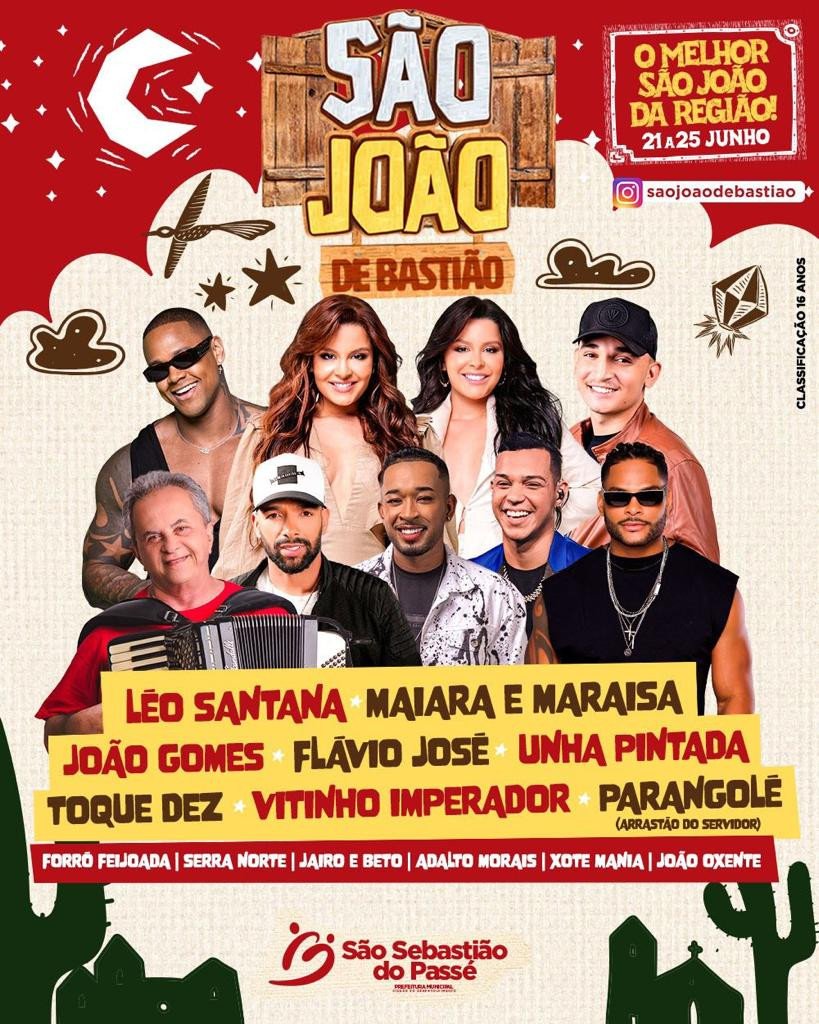 São Sebastião do Passé anuncia grade de atrações do São João com shows de João Gomes, Maiara e Maraísa e Léo Santana