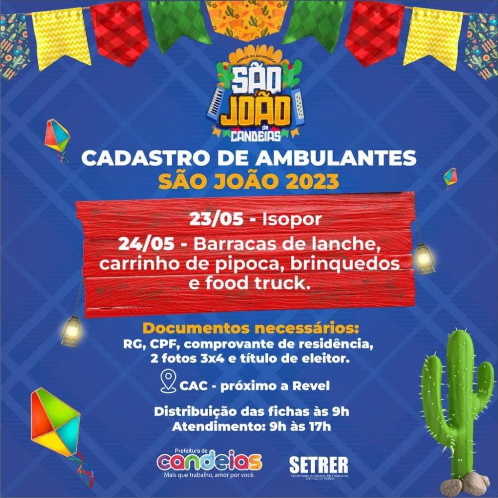 Prefeitura iniciará cadastramento dos vendedores ambulantes no Arraiá do Aconchego 2023