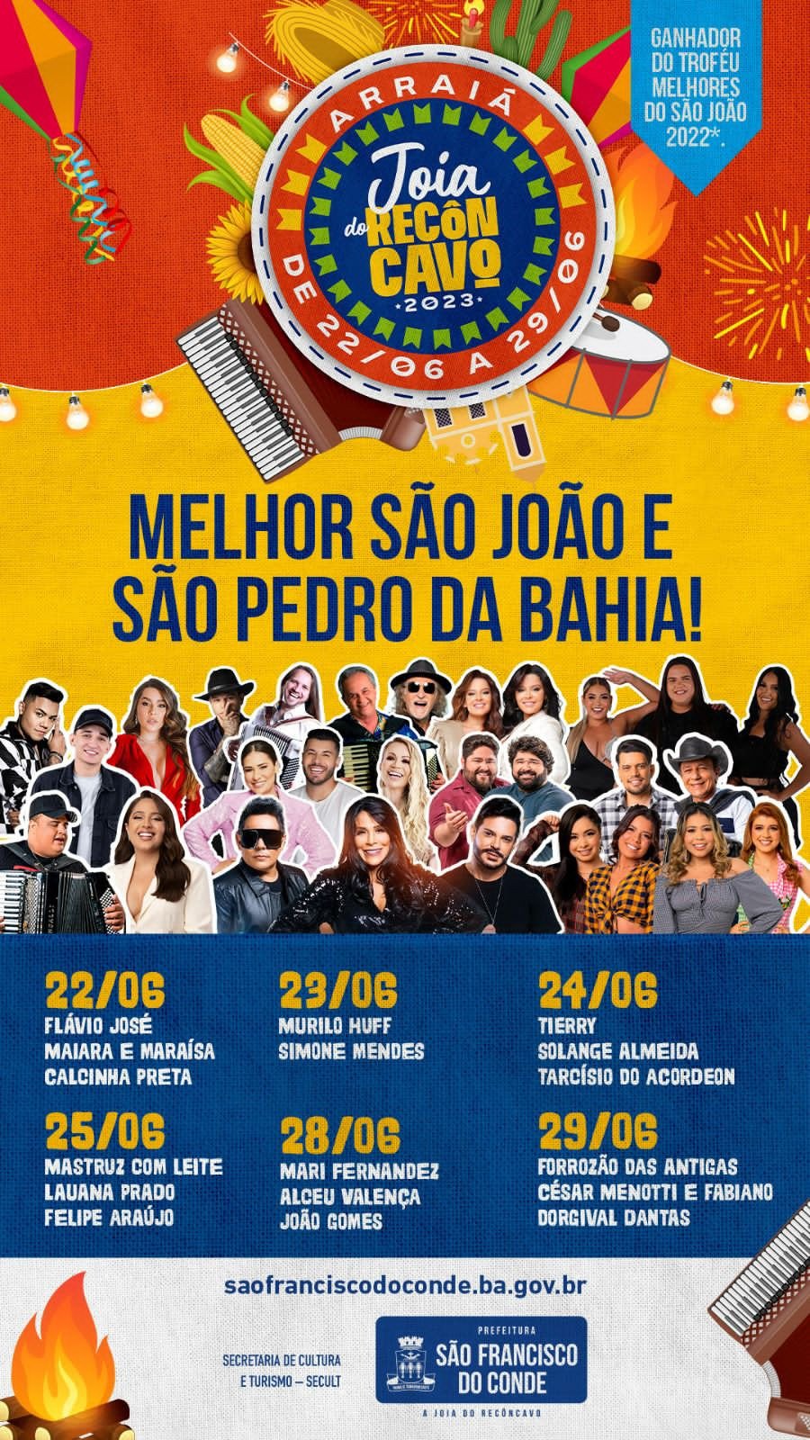 SFC: Maiara e Maraísa tocam no Joia do Recôncavo 22/06, Simone Mendes 23/06 e Mari Fernandes 28/06; confira grade completa.