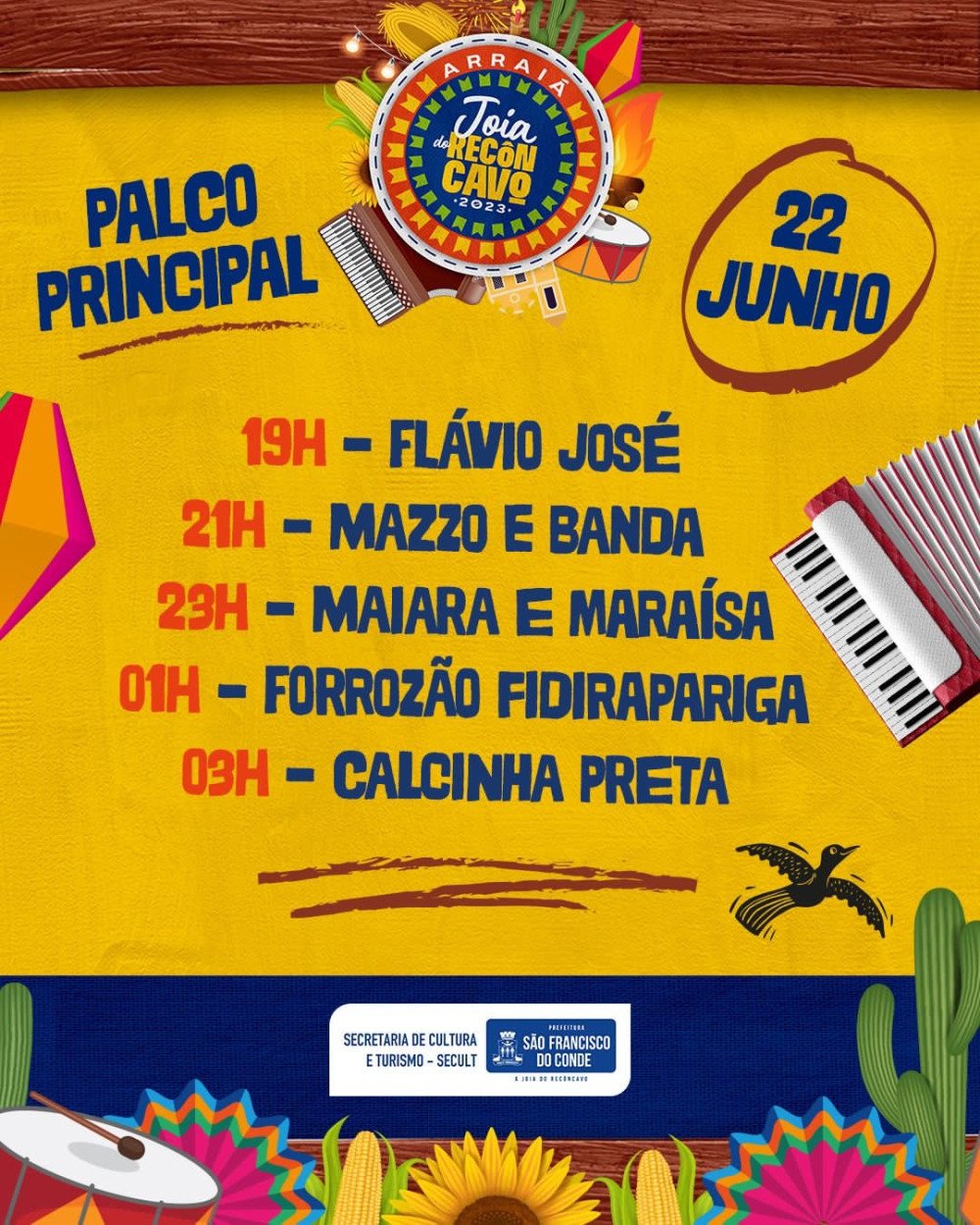 São João de Chico do Conde começa hoje (22) com Maiara e Maraísa, Calcinha Preta e Flávio José; Confira os horários das atrações.