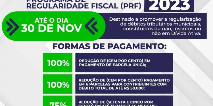 Prefeitura institui Programa de Regularidade Fiscal com redução de 100% nos juros e multas