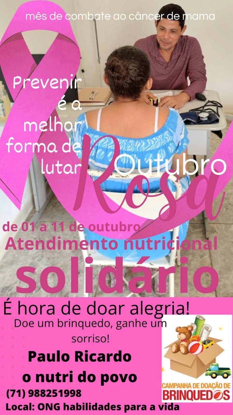 Nutricionista Paulo Ricardo realiza atendimento nutricional solidário, doe um brinquedo e faça uma criança sorrir, agende sua consulta.