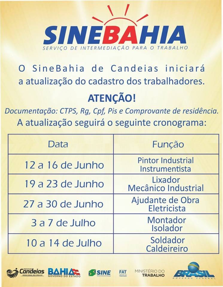 Sine Bahia realiza atualização de cadastro para trabalhadores em diversas funções em Candeias