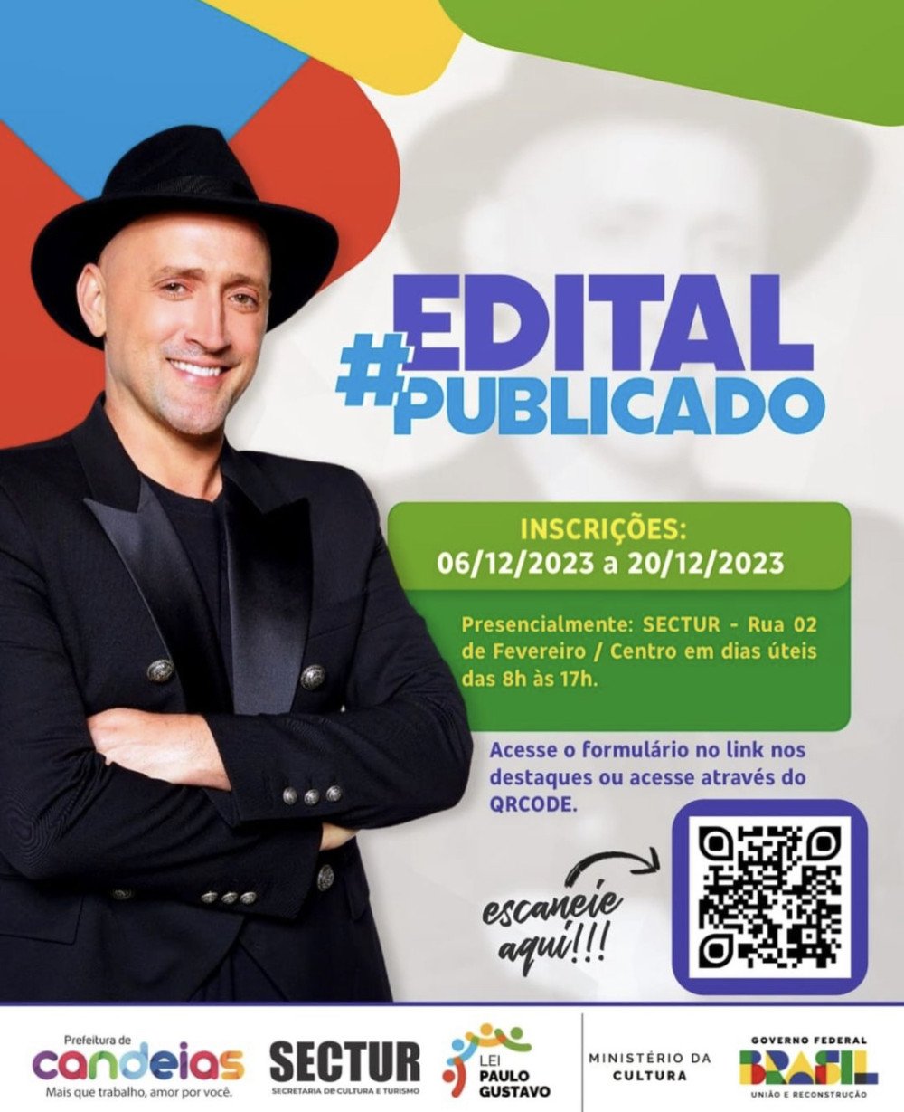 Lei Paulo Gustavo: inscrições abertas para editais de projetos culturais em Candeias