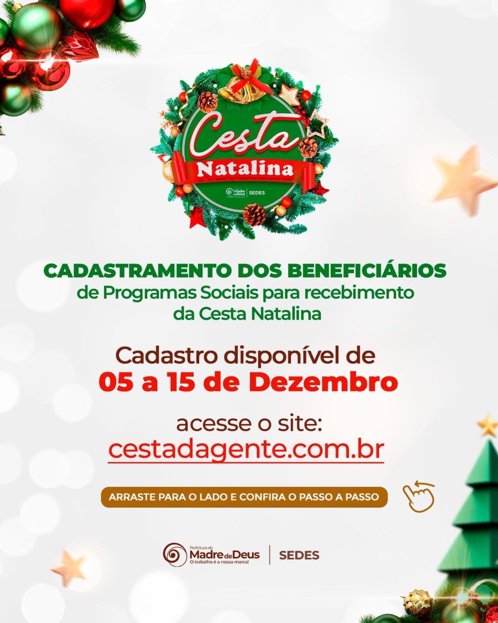 Madre de Deus: Cadastramento para cesta natalina ocorre até 15 de dezembro